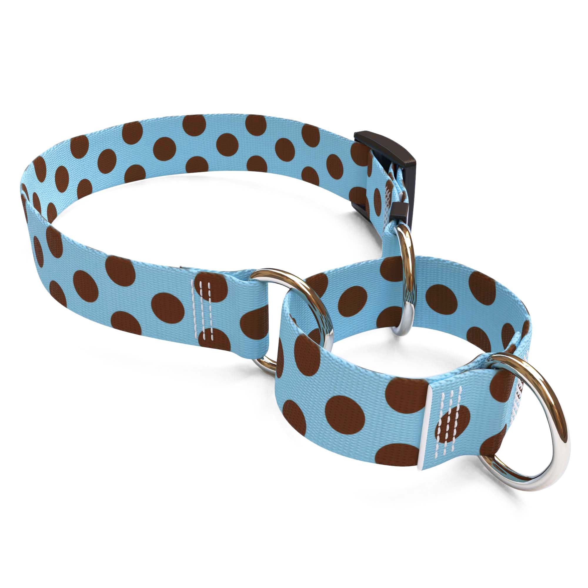 Blue and Brown Polka Dot Martingale Dog Collar