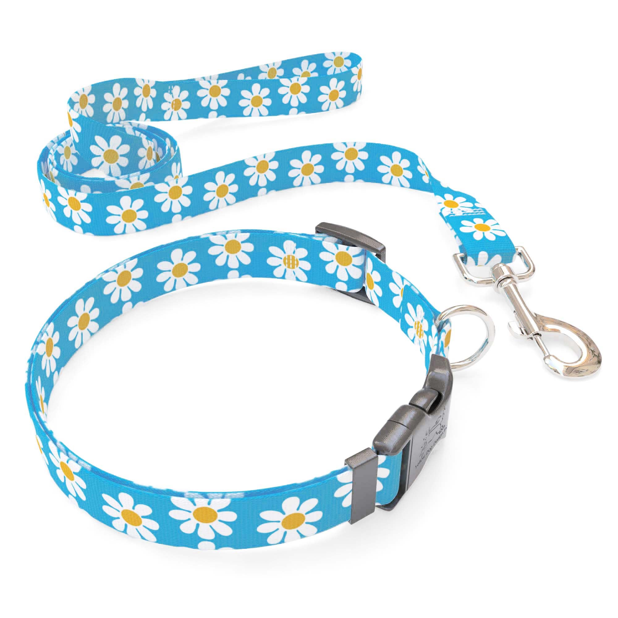 Matching Blue Daisy Dog Collar and Leash