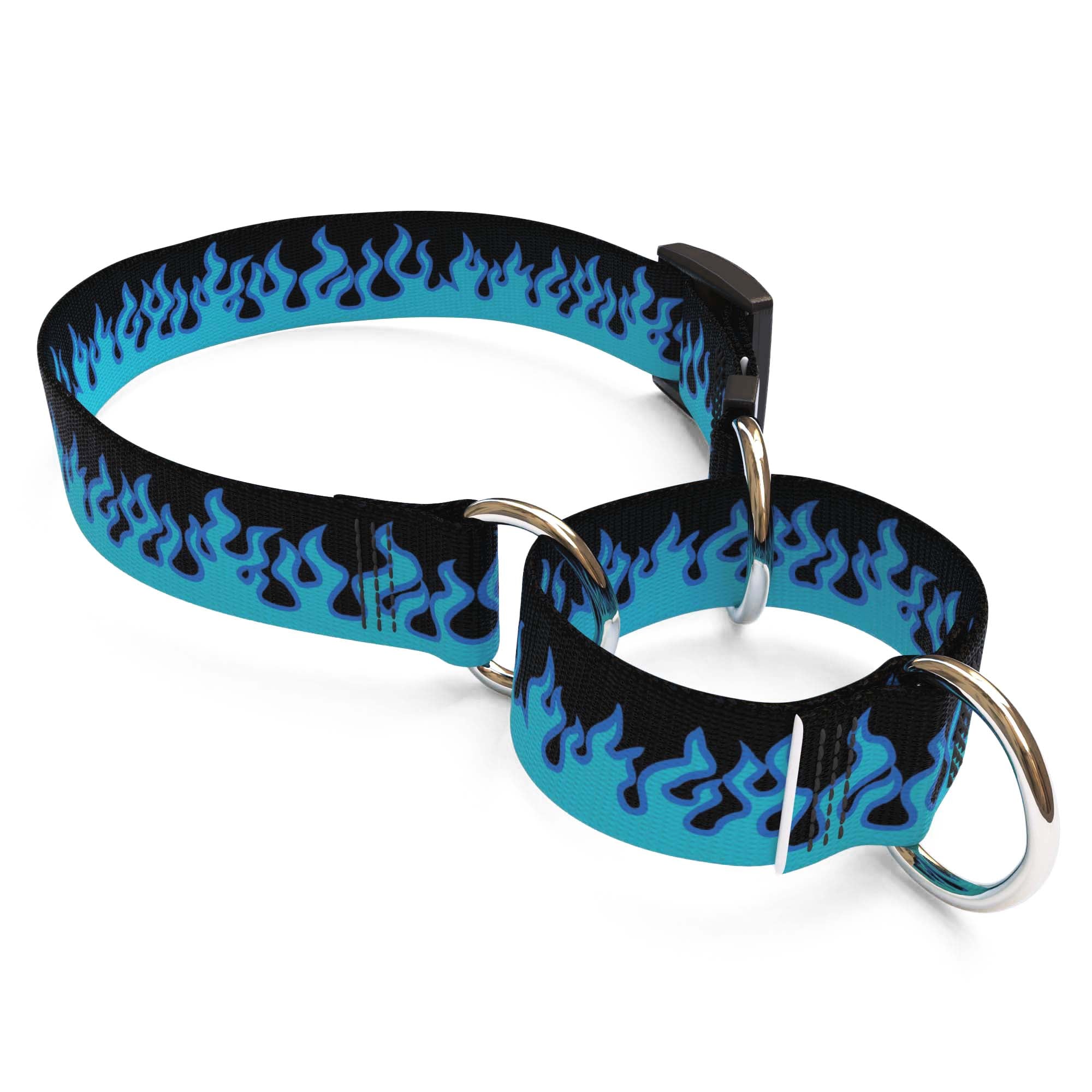 Blue Flames Martingale Dog Collar