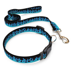 Matching Blue Flames Dog Collar and Leash