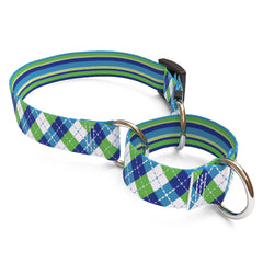 Blue and Green Argyle Martingale Dog Collar