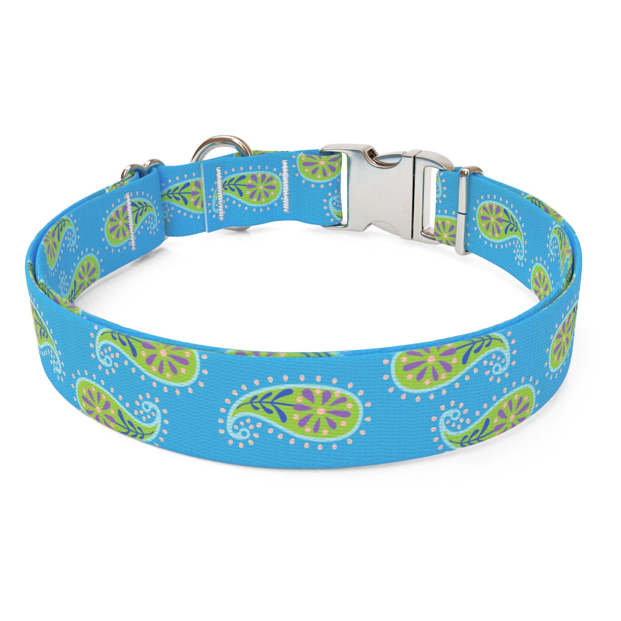 Blue Paisley Sterling Premium Dog Collar