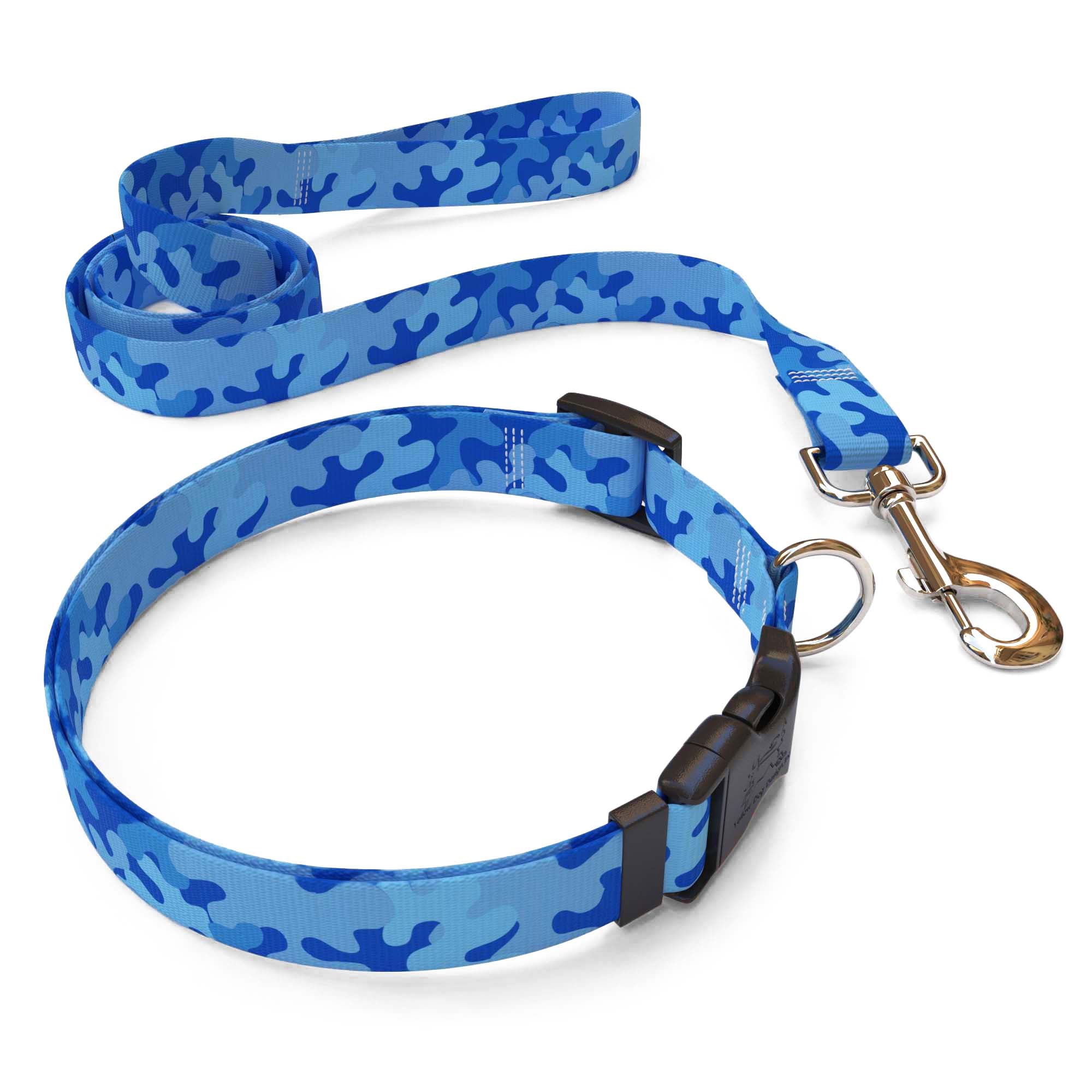 Matching Camo Blue Dog Collar and Leash