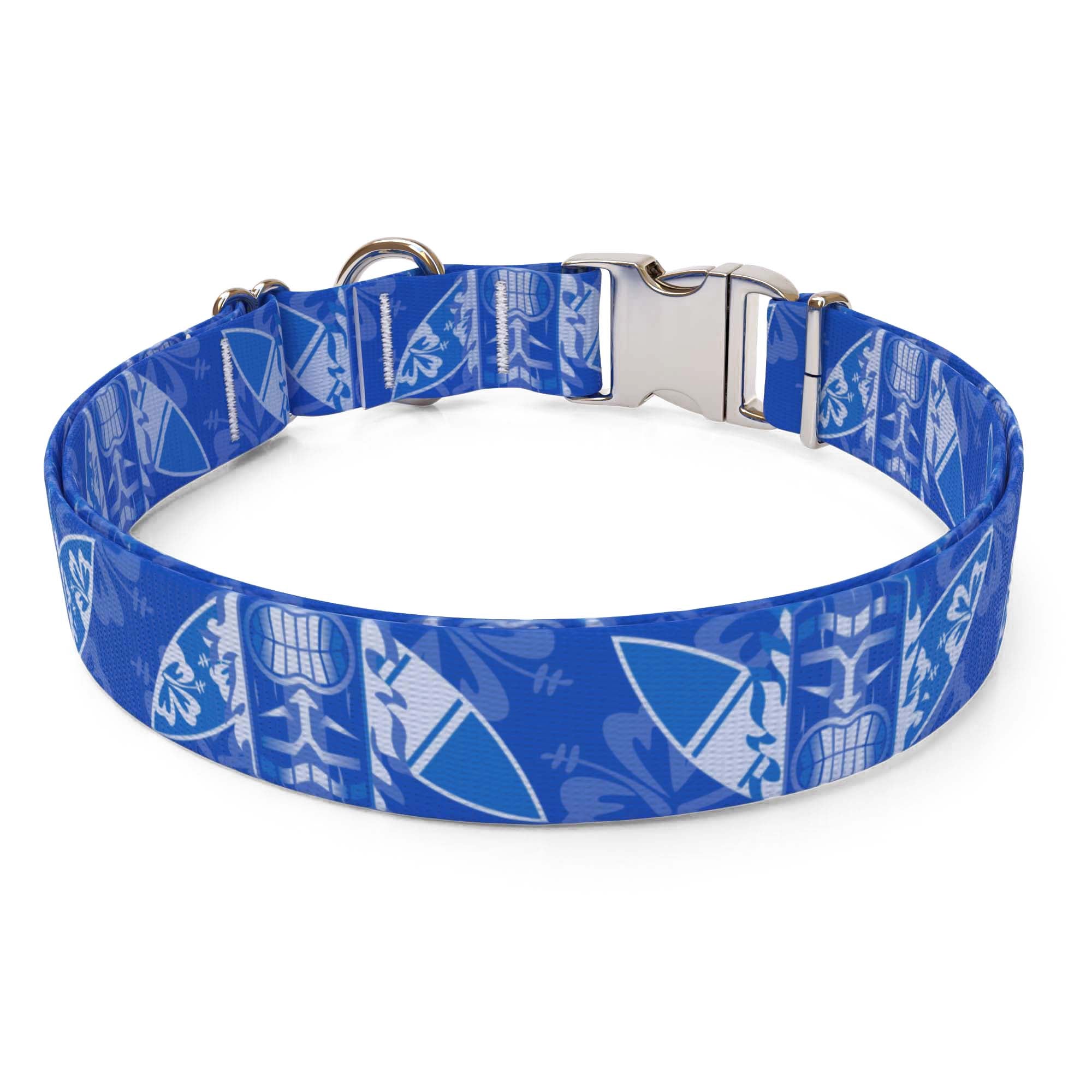 Flaming Tiki Blue Dog Collar