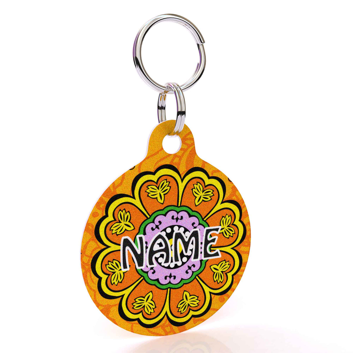 Folk Flowers HD Dog ID Tag