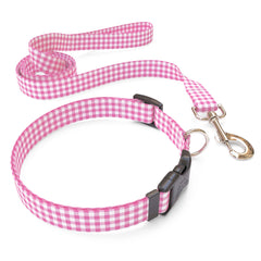 Matching Gingham Pink Dog Collar and Leash