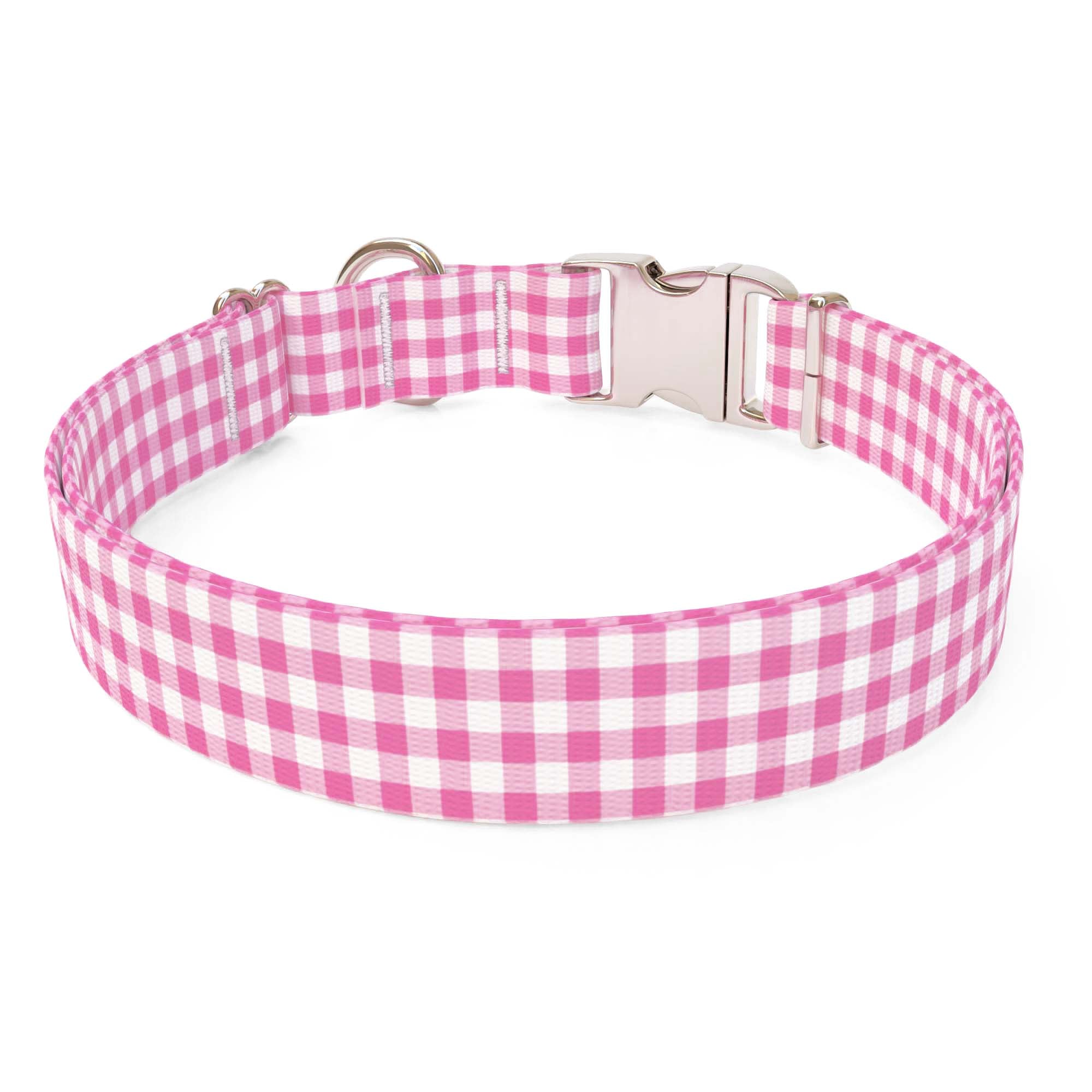 Gingham Pink Sterling Premium Dog Collar