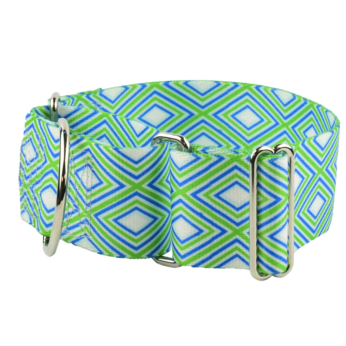 Green and Blue Geometric 2″ Wide Martingale Dog Collar