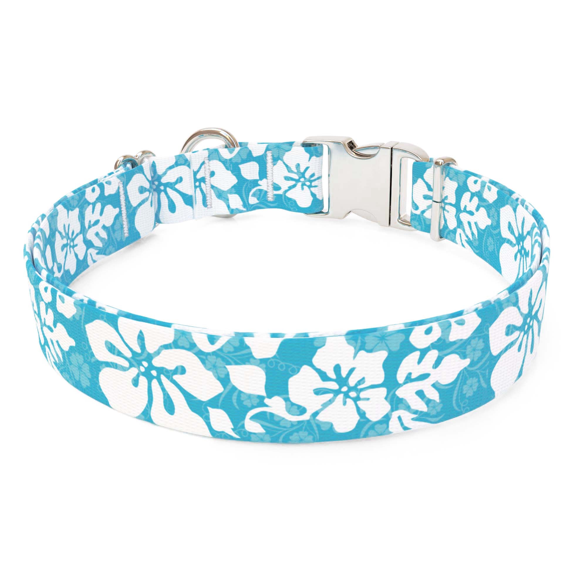 Island Floral Blue Dog Collar