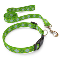 Matching Argyle Lime Dog Collar and Leash