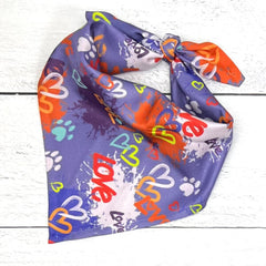 Colorful "Love" graffiti-style dog on blue bandana by 2 Hounds Design. - Earthstyle