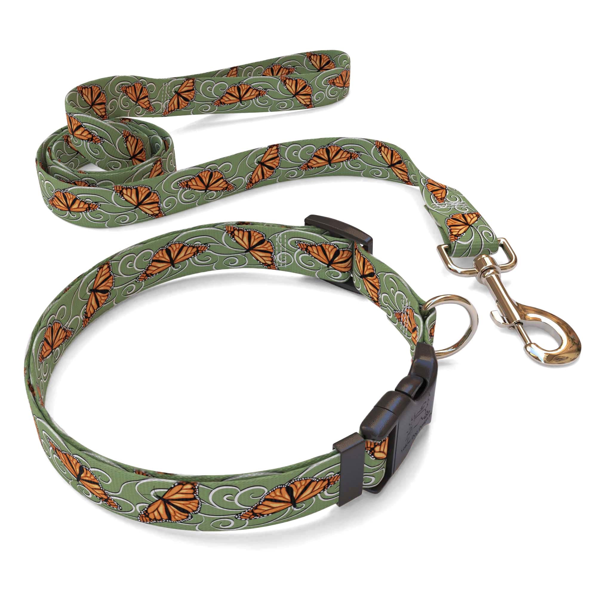 Matching Monarch Butterfly Swirl Dog Collar and Leash