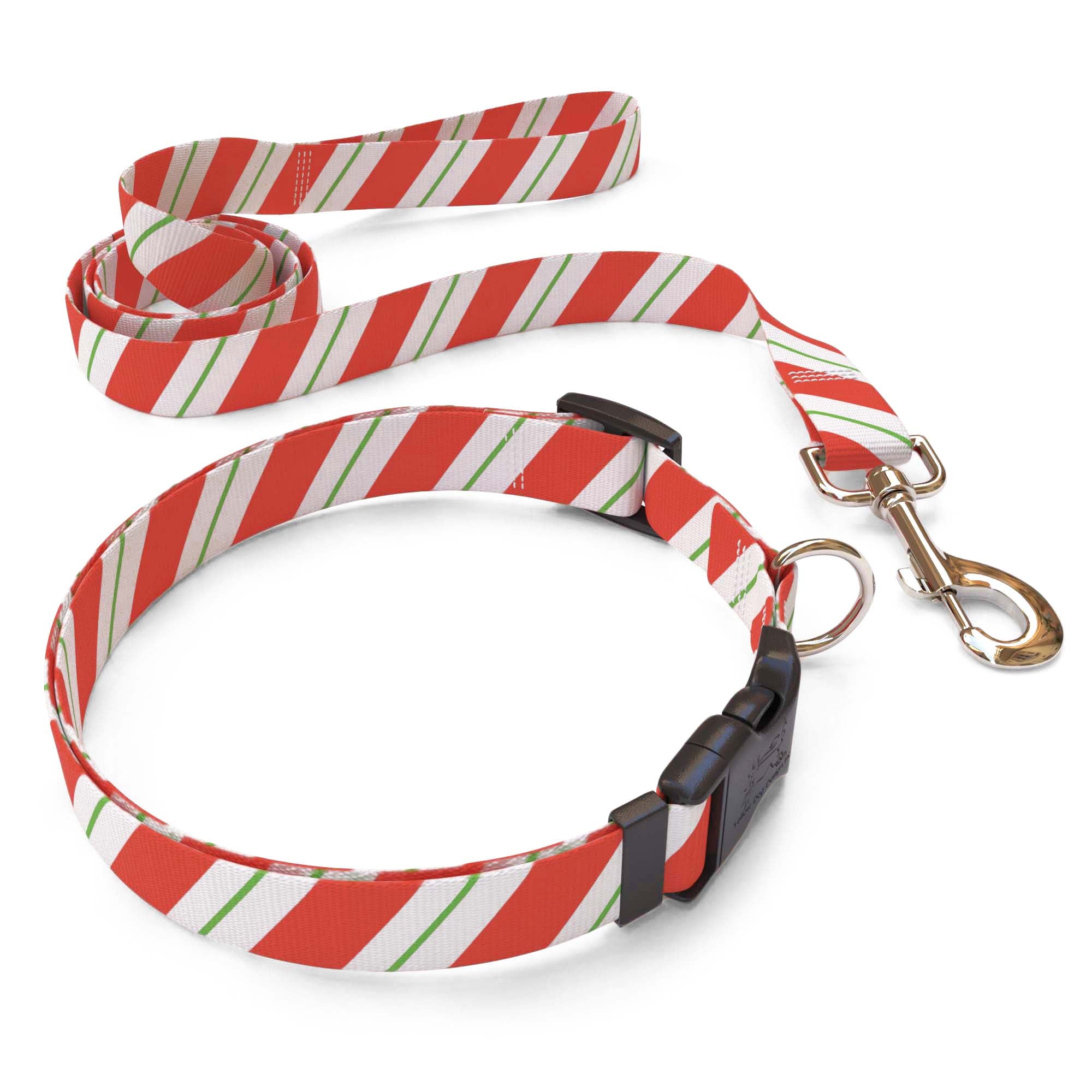 Matching Peppermint Stick Dog Collar and Leash