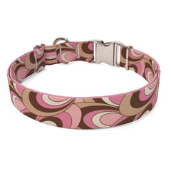 Pink and Brown Scallops with Stripes Dog Collar