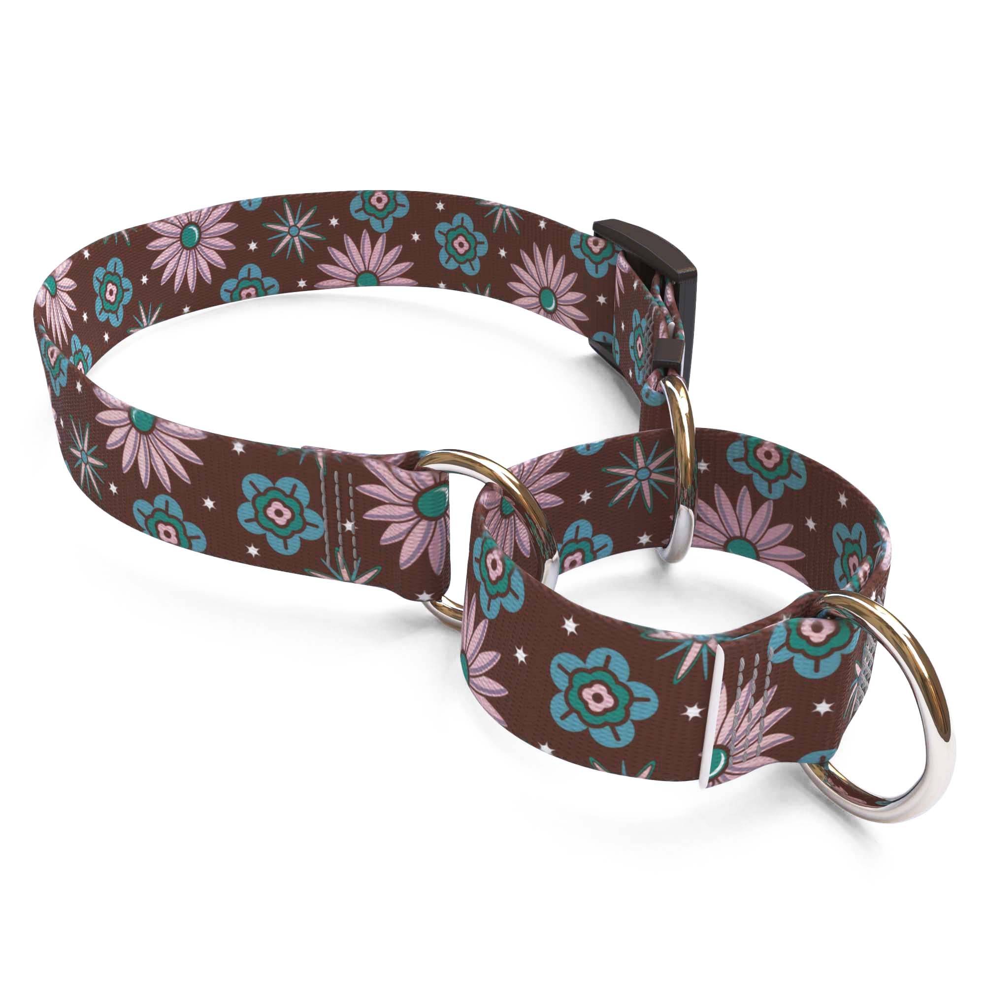 Pink and Teal Flowers Dog Collar