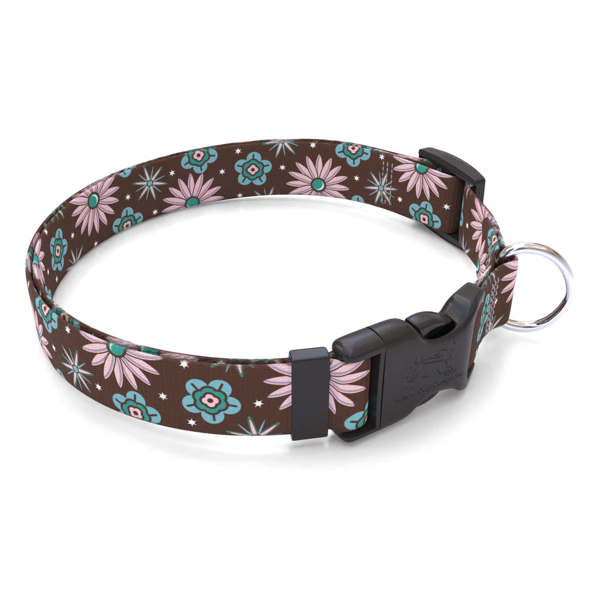 Pink and Teal Flowers Dog Collar