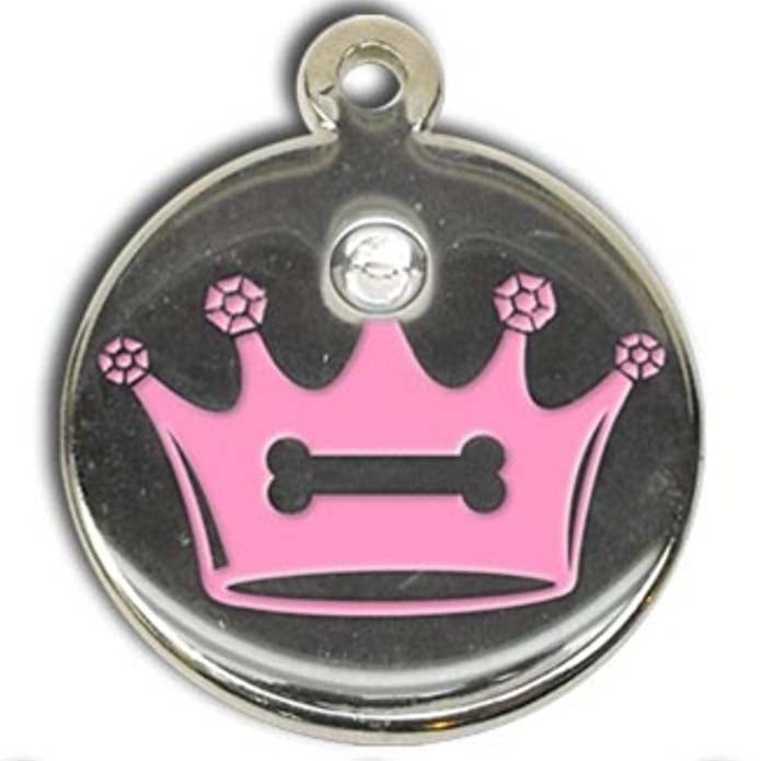 Pink Crystal Crown Dog ID Tag - With Engraving