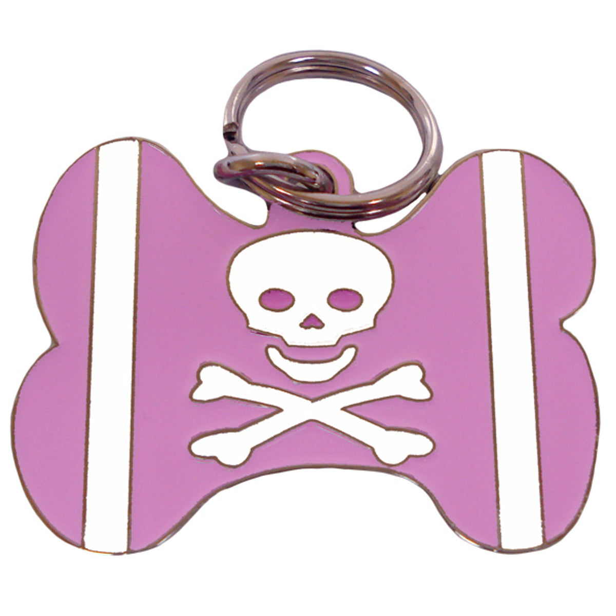 Pink Skull & Crossbones Bone Shaped Engraved Dog ID Tag