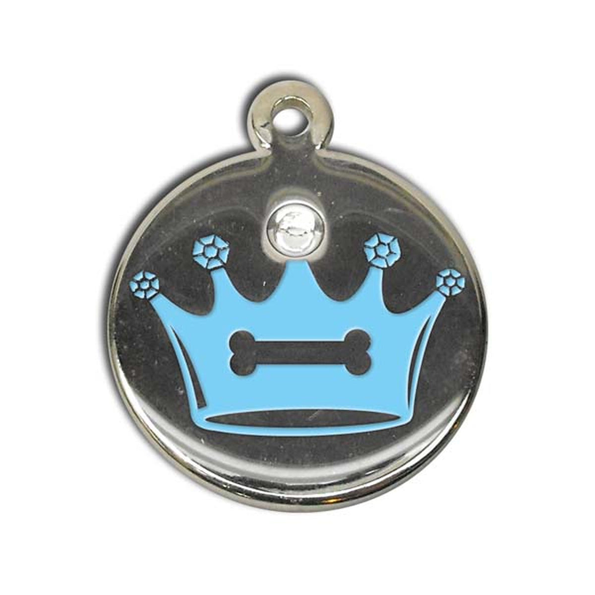 Sky Blue Crystal Crown Dog ID Tag - With Engraving