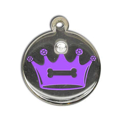 Purple Crystal Crown Dog ID Tag - With Engraving