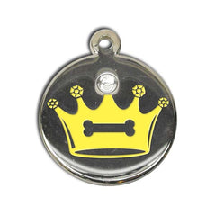 Yellow Crystal Crown Dog ID Tag - With Engraving