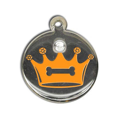 Orange Crystal Crown Dog ID Tag - With Engraving