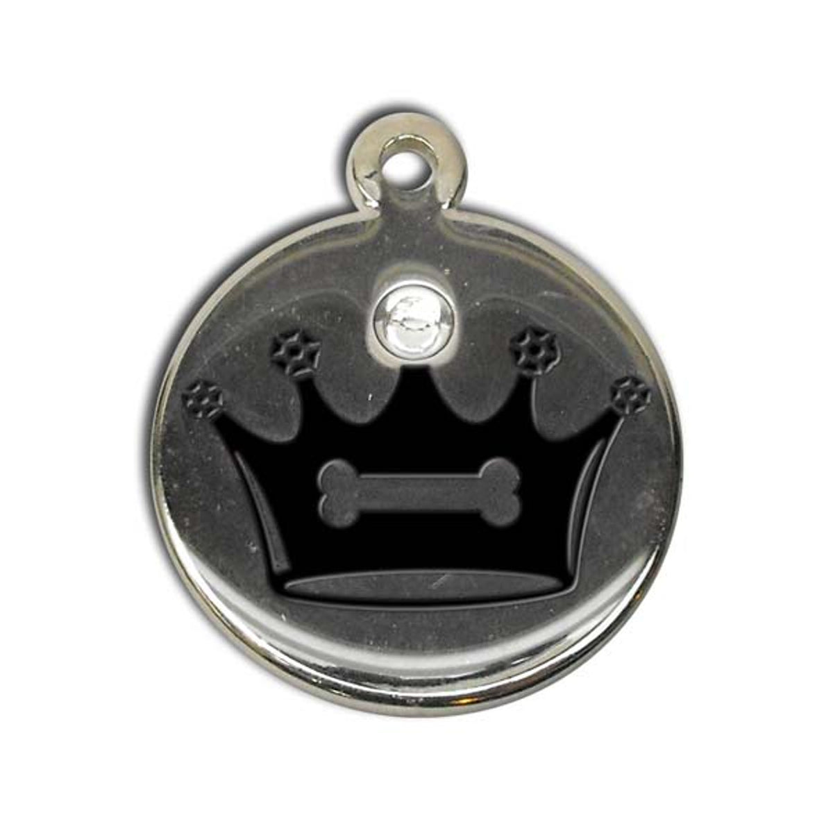 Black Crystal Crown Dog ID Tag With Engraving Hot Dog Collars