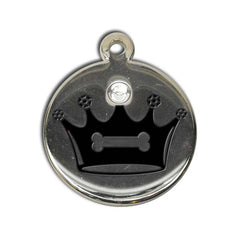 Black Crystal Crown Dog ID Tag - With Engraving