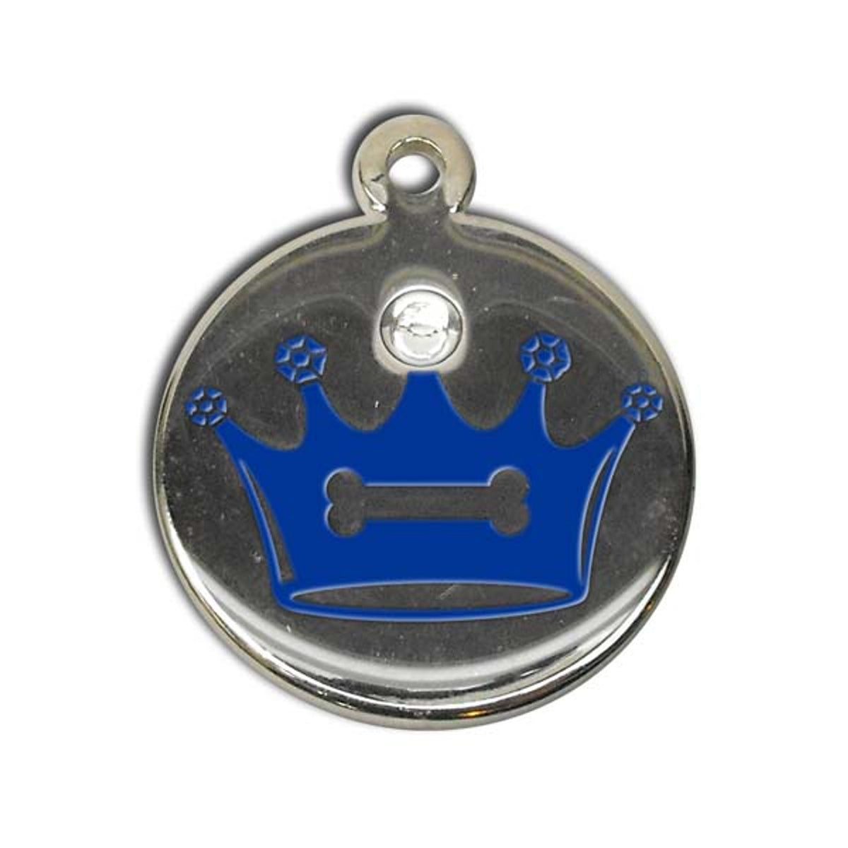 Royal Blue Crystal Crown Dog ID Tag - With Engraving