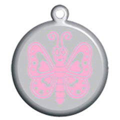 Pink Butterfly Dog ID Tag - With Engraving