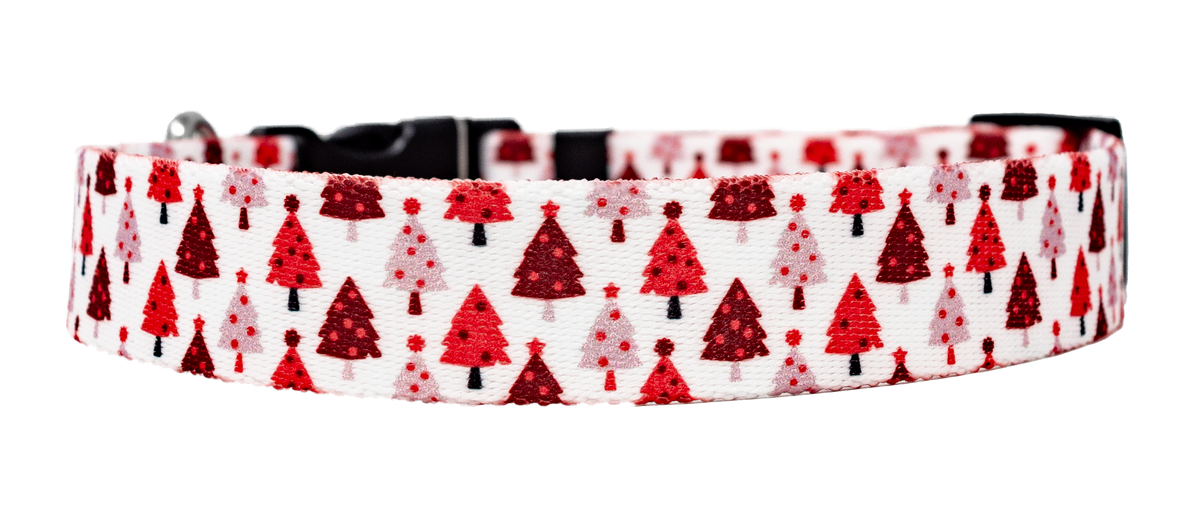 Red Christmas Trees Dog Collar