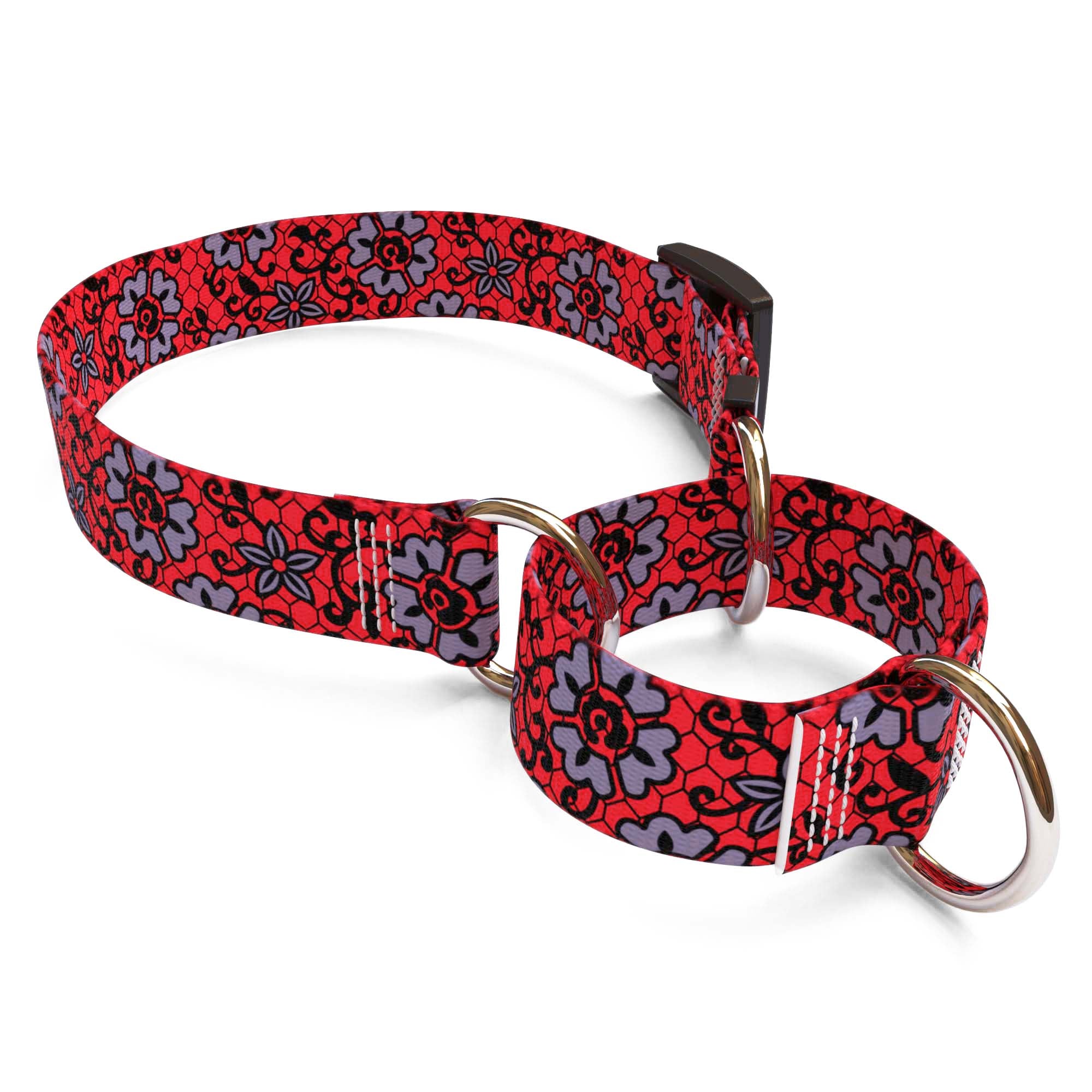 Red Lace Flowers Dog Collar