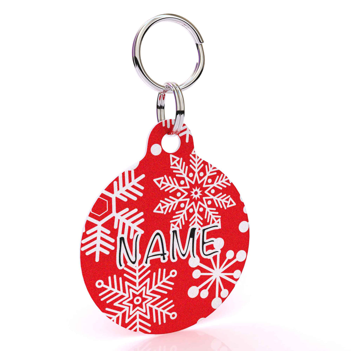 Red Snowflakes HD Dog ID Tag