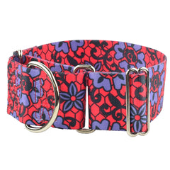 Red Lace Flowers 2″ Wide Martingale Dog Collar