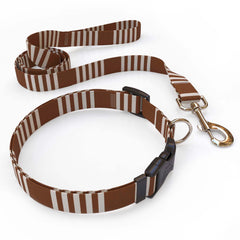 Matching Soho Stripes on Brown Dog Collar and Leash