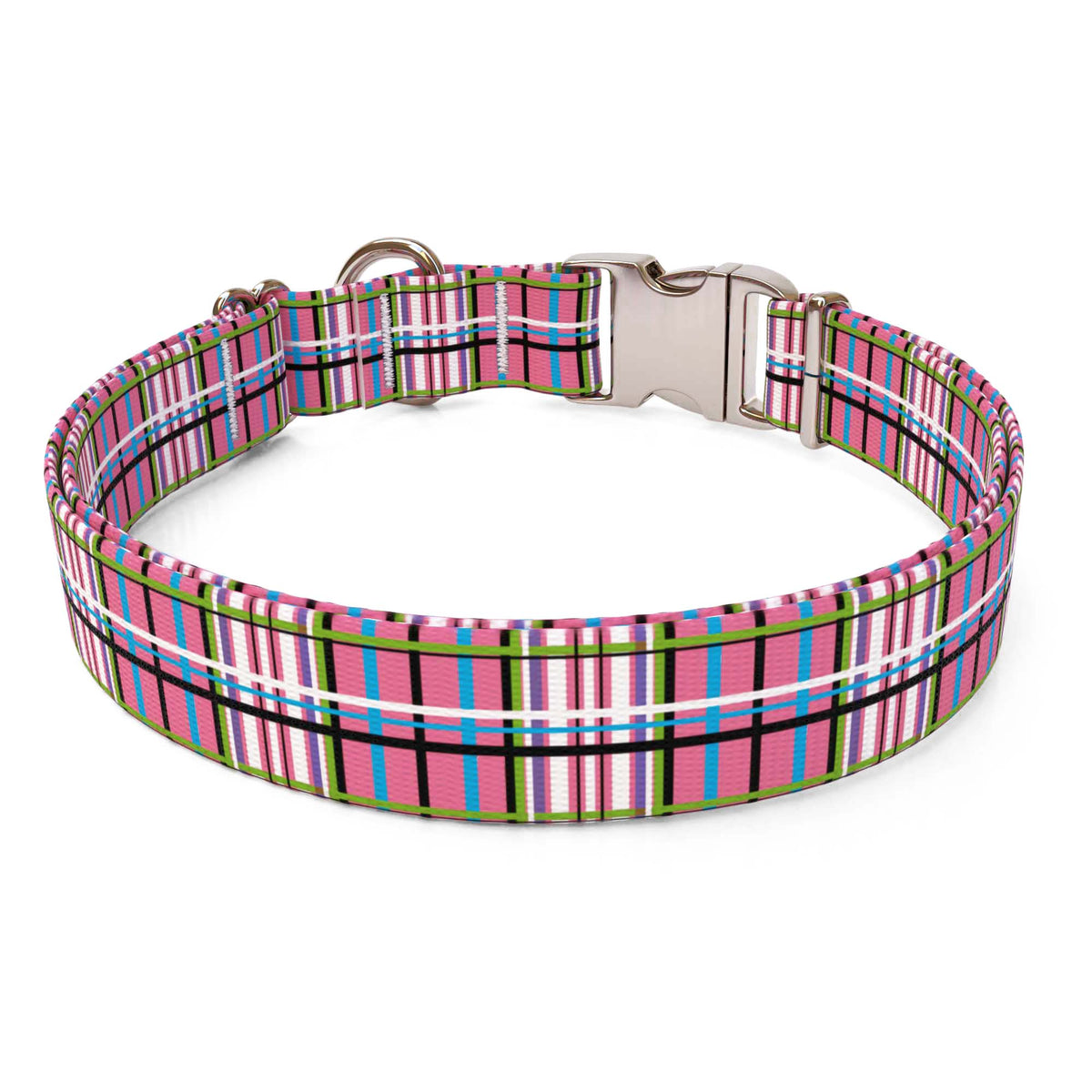 Personalized Tartan Plaid Pink Dog Collar