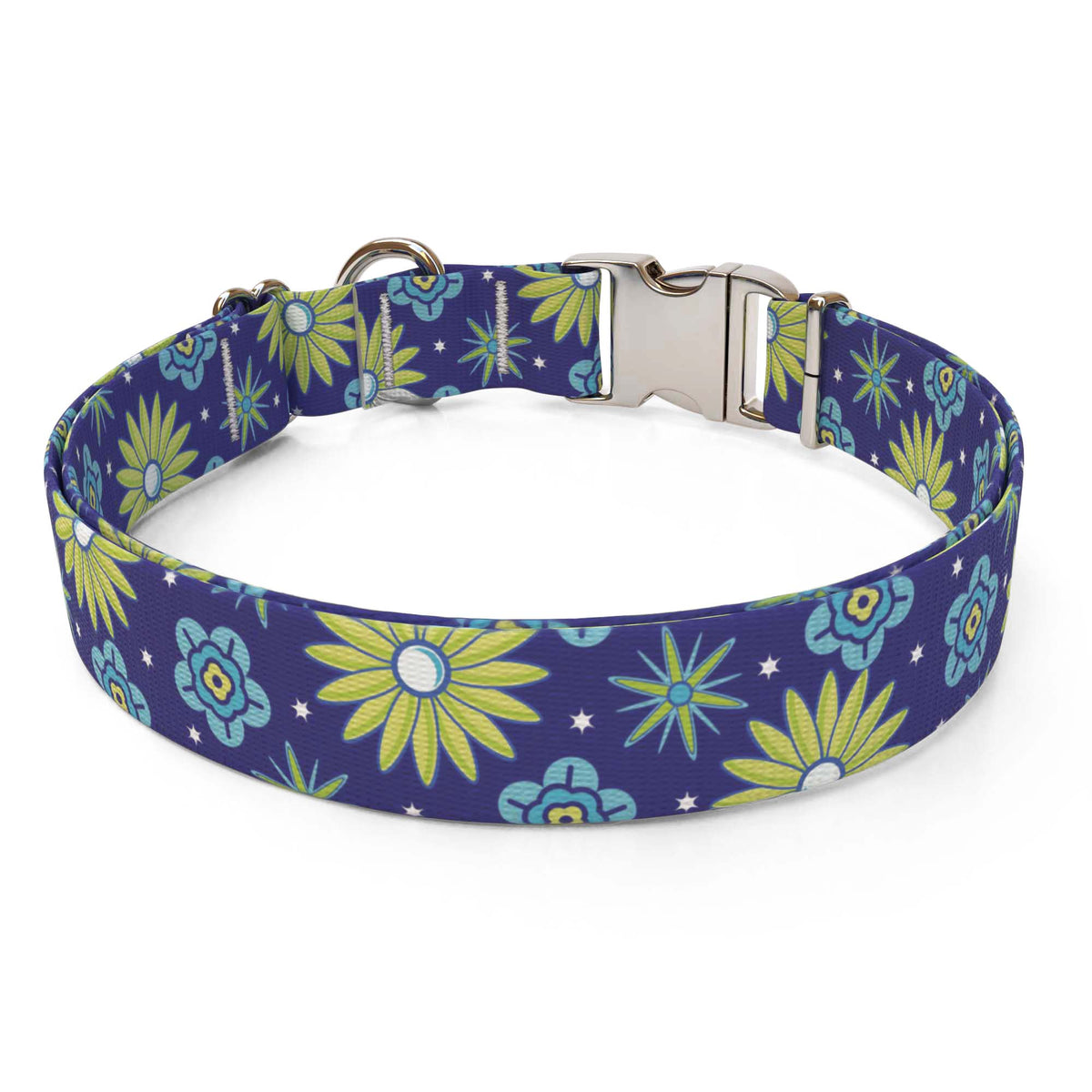 Teal Flowers Dog Collar