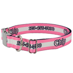 Personalized Bright Pink Mighty Stripes Dog Collar