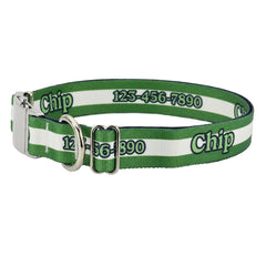 Personalized Green Mighty Stripes Dog Collar