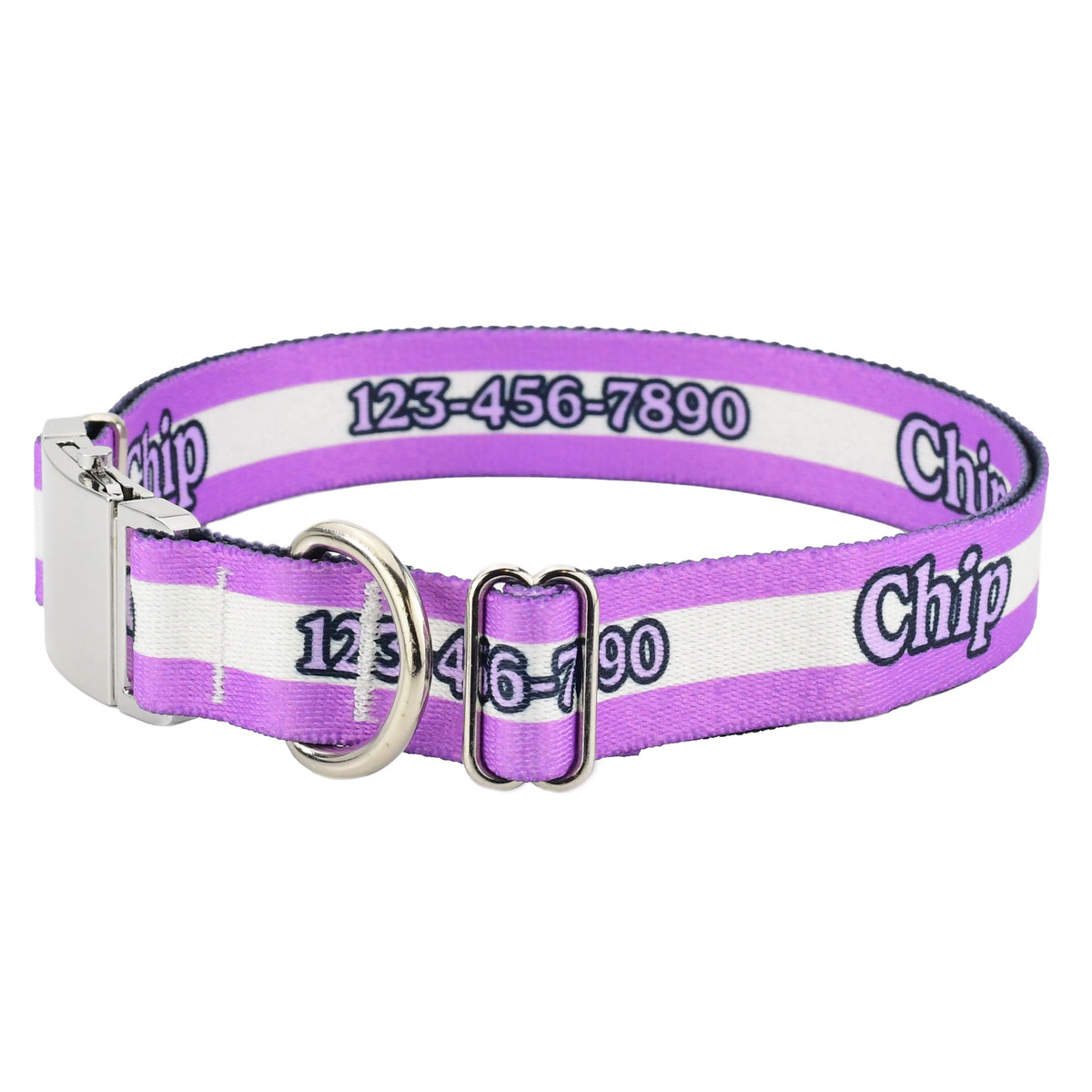 Personalized Purple Mighty Stripes Dog Collar