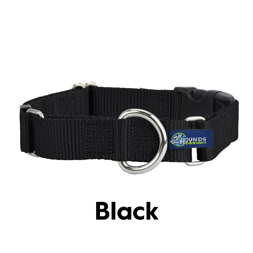 5/8" and 1" Black Nylon Buckle Martingale Dog Collar