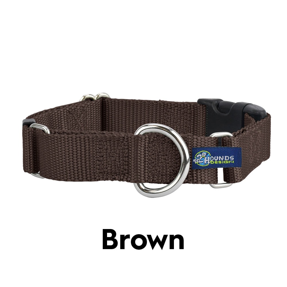 5/8" and 1" Brown Nylon Buckle Martingale Dog Collar