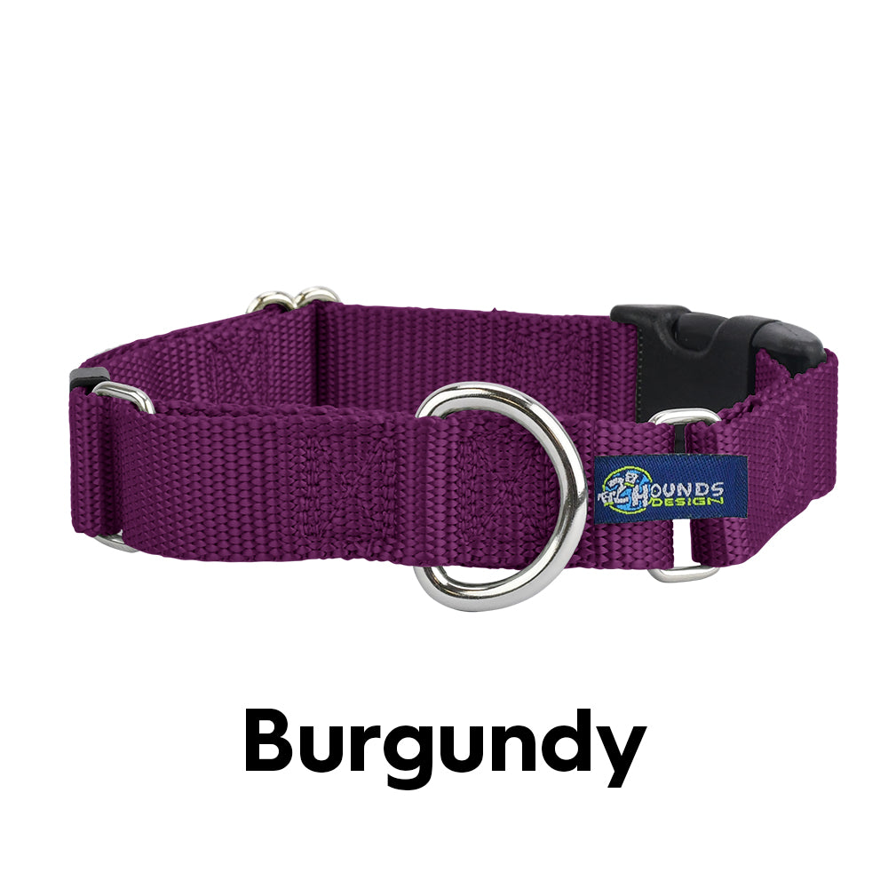 5/8" and 1" Burgundy Nylon Buckle Martingale Dog Collar