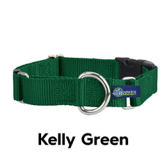 5/8" and 1" Kelly Green Nylon Buckle Martingale Dog Collar