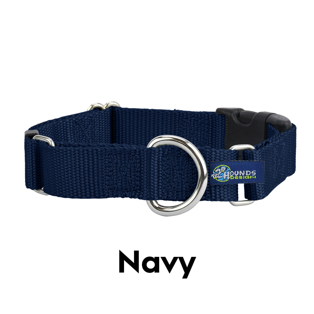 5/8" and 1" Navy Blue Nylon Buckle Martingale Dog Collar