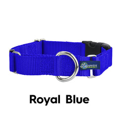 5/8" and 1" Royal Blue Nylon Buckle Martingale Dog Collar