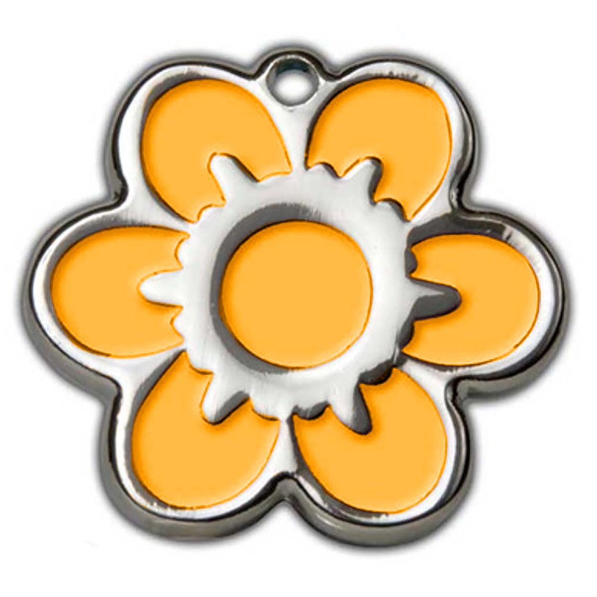 Orange Daisy Flower Dog ID Tag - With Engraving