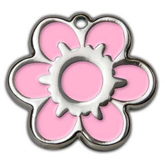 Pink Daisy Flower Dog ID Tag - With Engraving