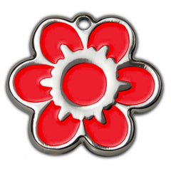 Red Daisy Flower Dog ID Tag - With Engraving