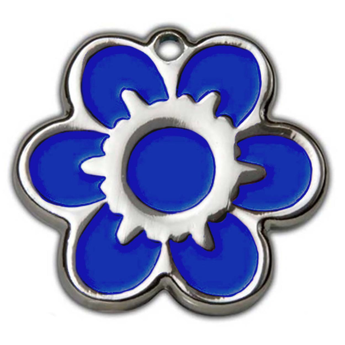 Royal Blue Daisy Flower Dog ID Tag - With Engraving